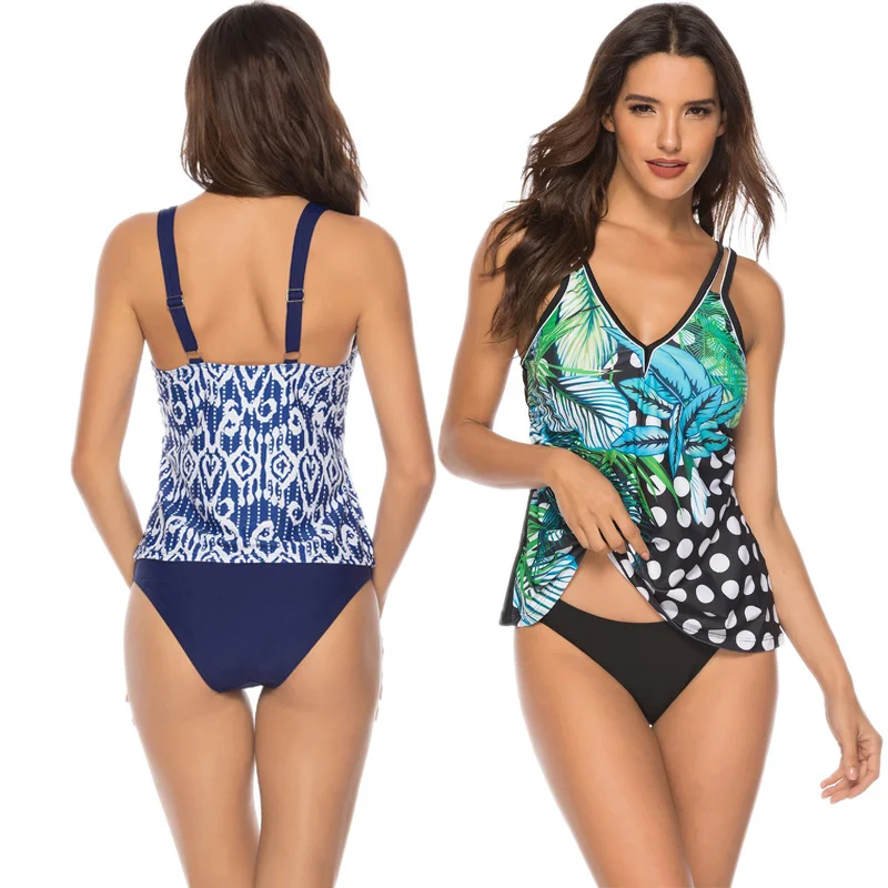 

2019 Two Colors Plus Size Swimwear Women Tankini Shorts Low Waist Bikini Two Piece Swimsuit Bathing Suit Maillot De Bain Femme
