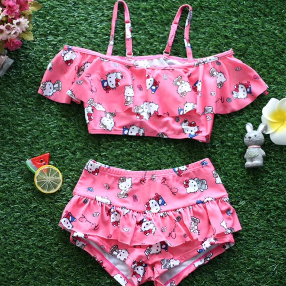 

Summer Baby Girls Swimwear Kids Girls Two Pieces Swimsuit Girls Hello Kitty Biquini Infantil Swimwear Bathing Beachwear
