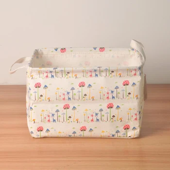 

Cute Beige Waterproof Desk Sundries Stroage Basket, Pretty Foldable Cotton Linen Toys Cosmetic Makeup Storage Box Holder