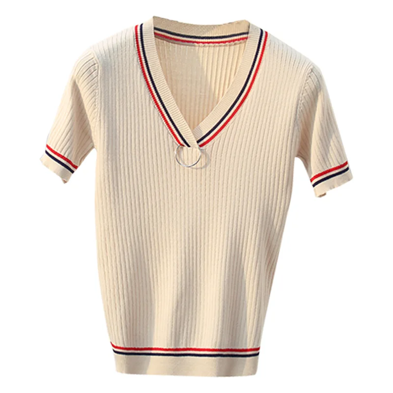 Women Knitted Short sleeve Sweaters and Pullovers Female Jumpers Women High Quality Sweaters Solid color for spring and summer