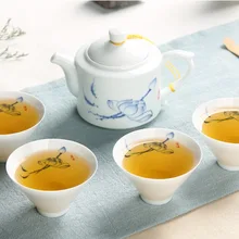 Китайский Селадон Чайный набор кунг-фу, в том числе 1 чайник 4 чайный набор с чашками, напечатанный с рисунком лотоса celadon чайник чашка, хороший подарок