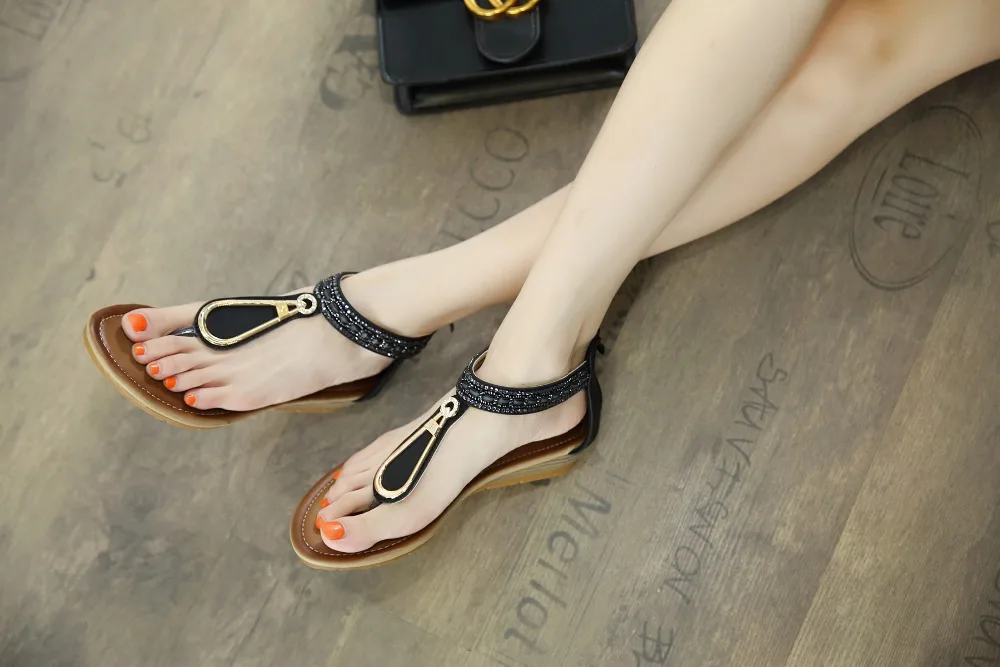 SIKETU/Летние вьетнамки; женские сандалии в богемном этническом стиле; обувь на танкетке; летняя пляжная обувь на низком каблуке; удобная обувь с ремешком вокруг лодыжки; размера плюс