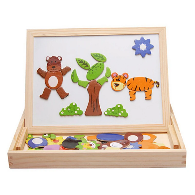 

1set Wooden Magnetic Puzzle Toys Children 3D Puzzle Figure/ Animals/ Vehicle/ Circus Drawing Board Learning Educational Toys