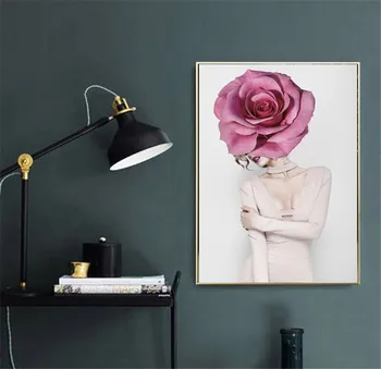 

Modern Abstract Rose Flower Girl Picture Wall Art Canvas Painting Posters and Prints for Living Room Decoration Home Wall Decor