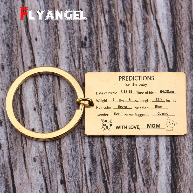 

Hot Memorable Chic Customize Laser Engraved Keychain Mother Used To Record The Baby's Birth Information Keyrings Accessories