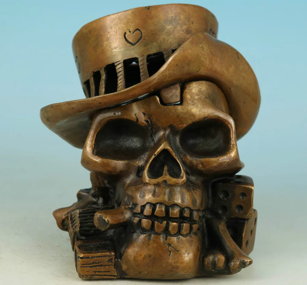 ymying Details about ashtray Ancient Chinese Old Bronze Hand Carved Human Skeleton Dice Statue Pot | Дом и сад