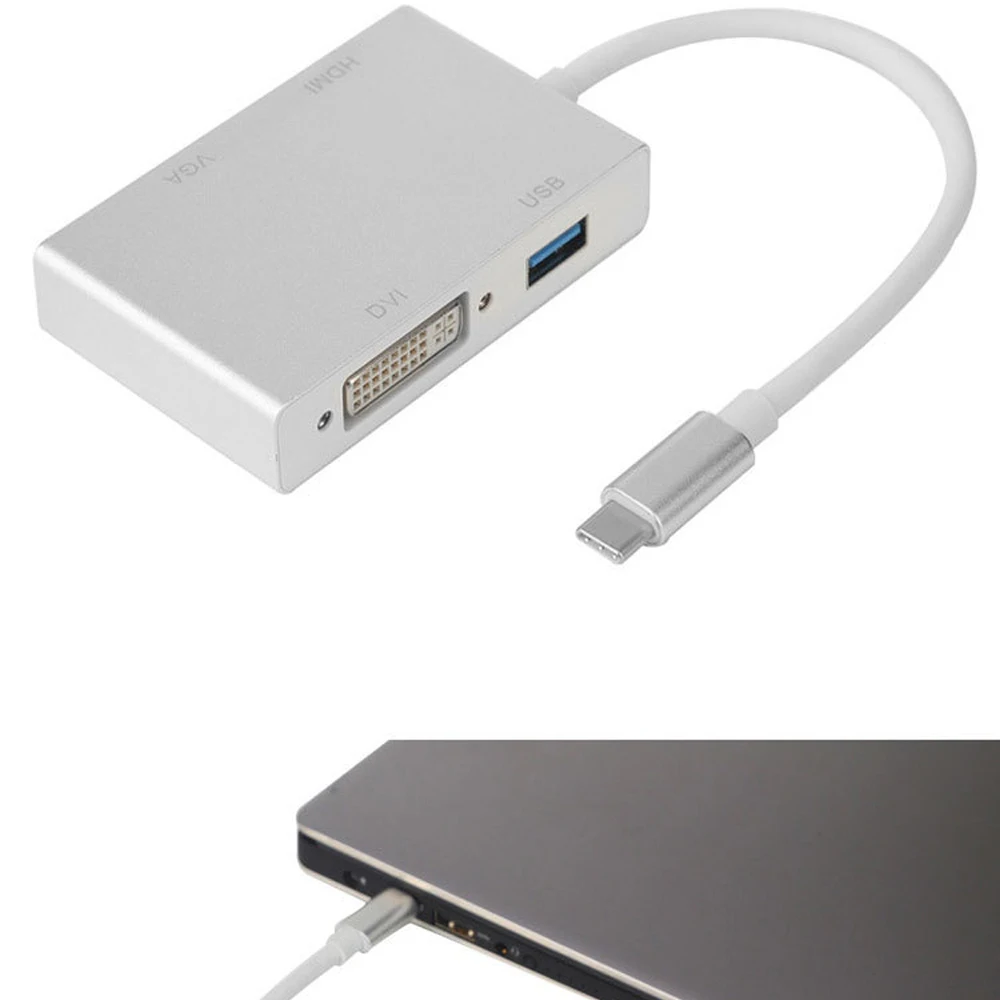 4 в 1 USB-C тип-c к HDMI+ VGA+ DVI+ USB3.0 usb-хаб адаптер интегратор док-станция для Macbook/Matebook