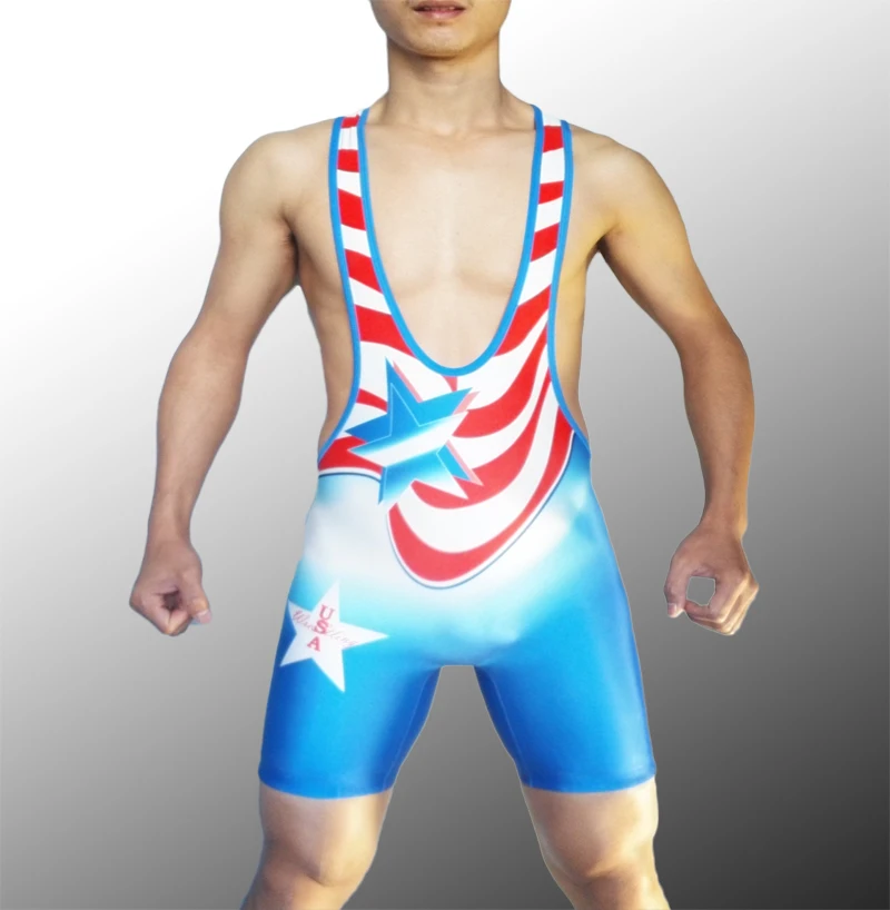 American Man Wrestling Singlet Wrestler Leotard Bodywear Gym Outfit One