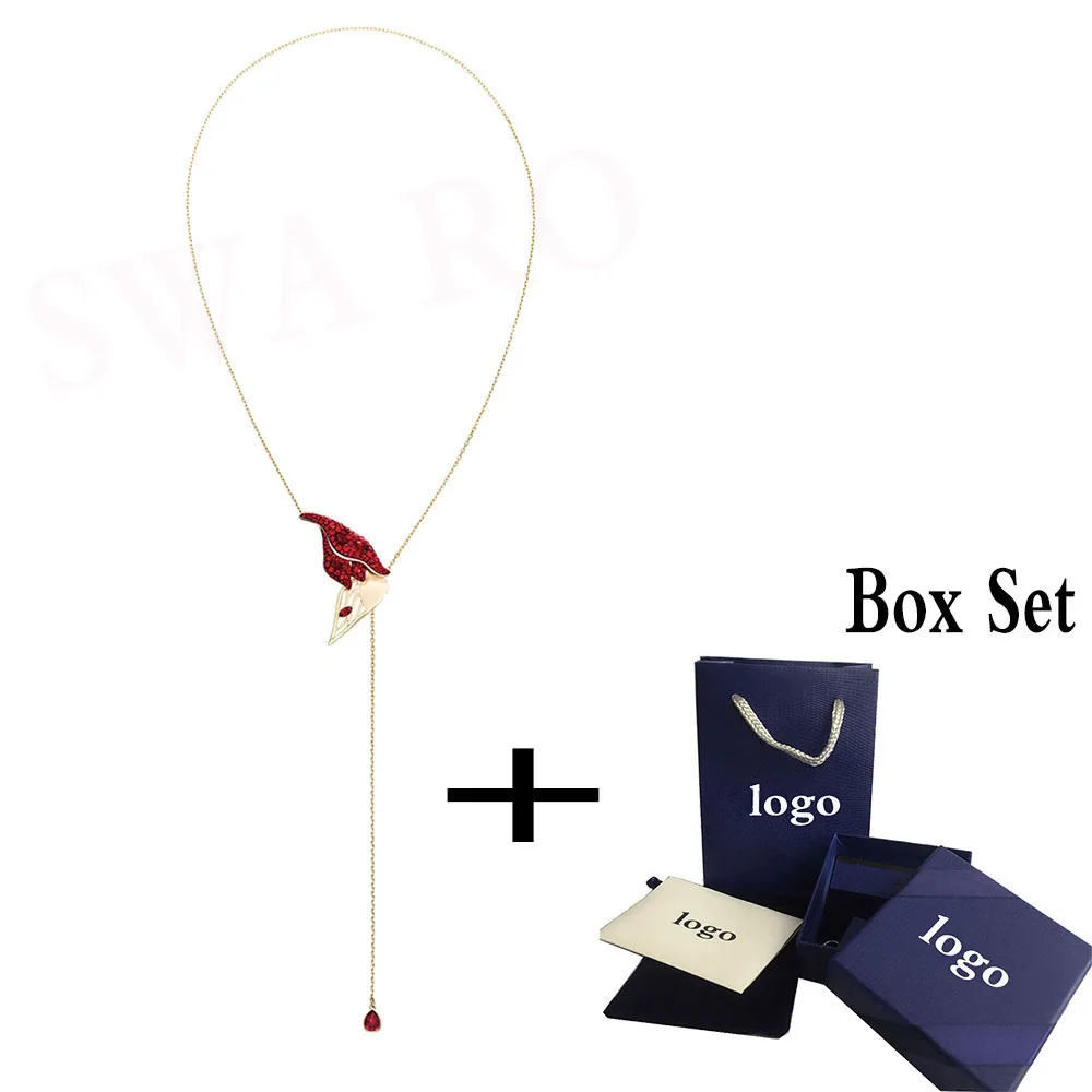 

SWA RO 2019 New Graceful Bloom Necklace Leaf Red Crystal Fashion Unique Y-shaped Necklace Female Necklace Wedding Jewelry