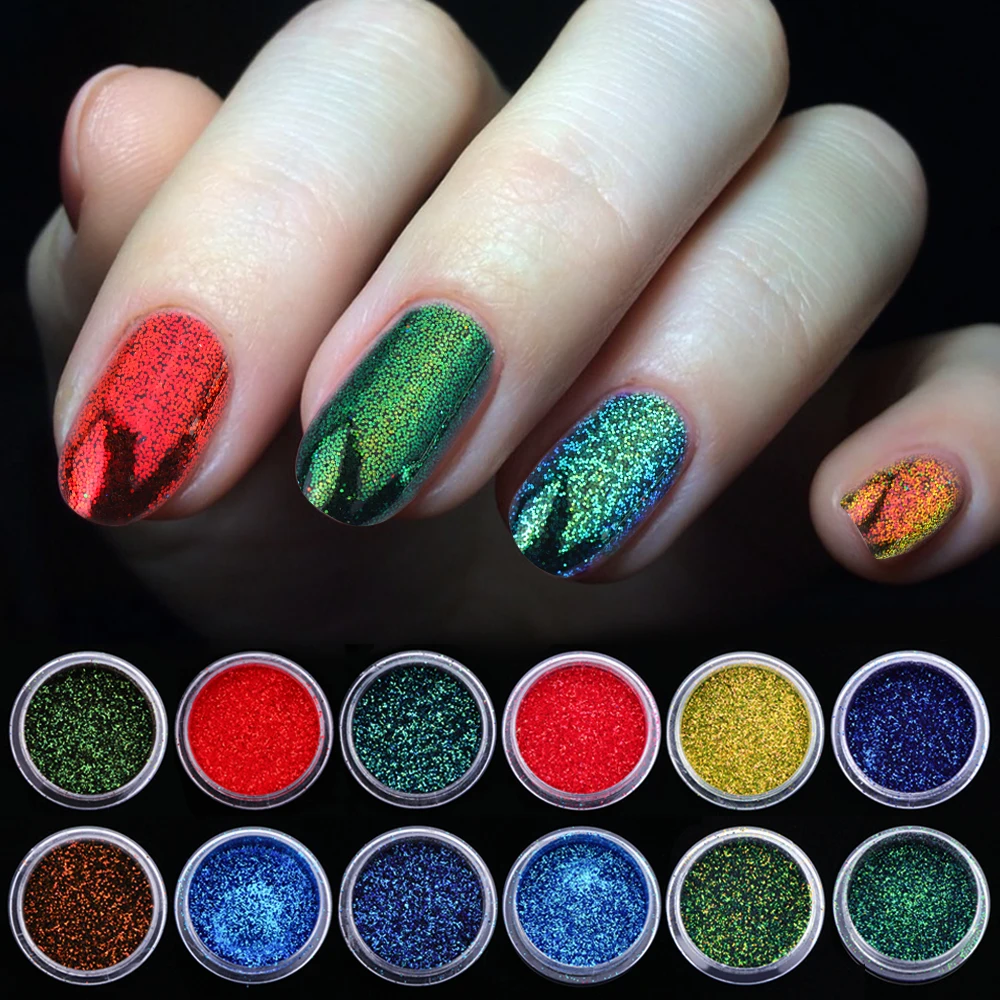 

1 Bottle Chameleon Flakes Nail Glitter Power Shining Holographic Color Gradient Chrome Nail Pigment Dust Manicure SABSF01-12