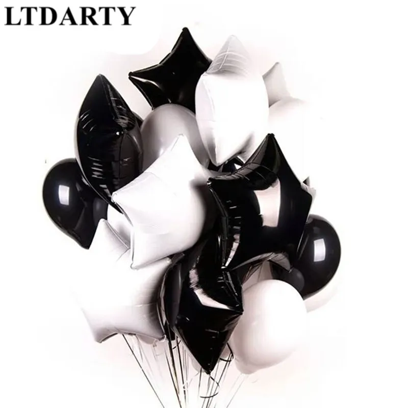 

12pcs/lot 18inch white Black Star Heart Foil Balloons 3.2g white black latex balloon Birthday Wedding Party Decor Supplies