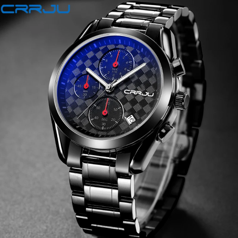 

CRRJU 2018 Men's Top Brand Fashion Business Analog Watches Male Quartz Casual Full Stainless Steel Clock Military Wrist Watch