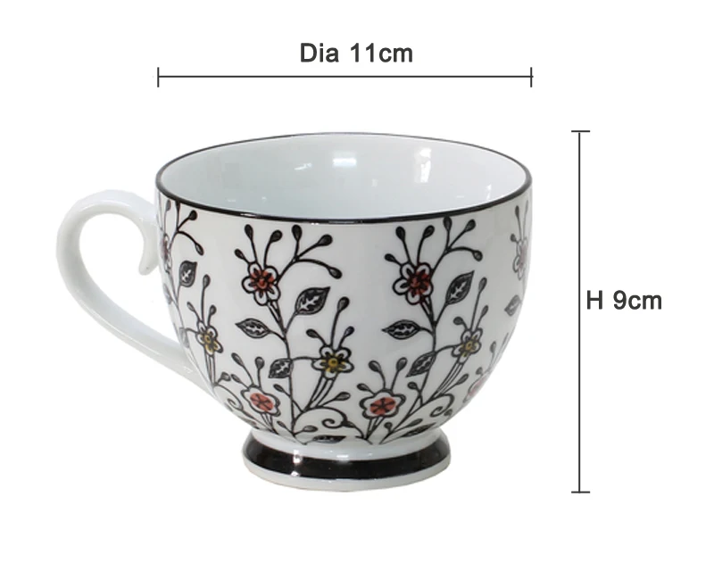 400ml Ceramic Coffee Mug Large Tea Cup Lovely Flower Hand Painted Breakfast Milk Tea Mug Porcelain Latte Coffee Cups Gift Drinkware  (13)
