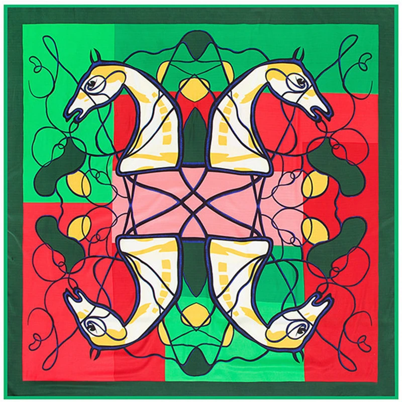 

Twill Silk Women Scarf 130*130 cm Euro Design Watercolor Impression Horse Print Square Scarves High Quality Gift Large Shawl