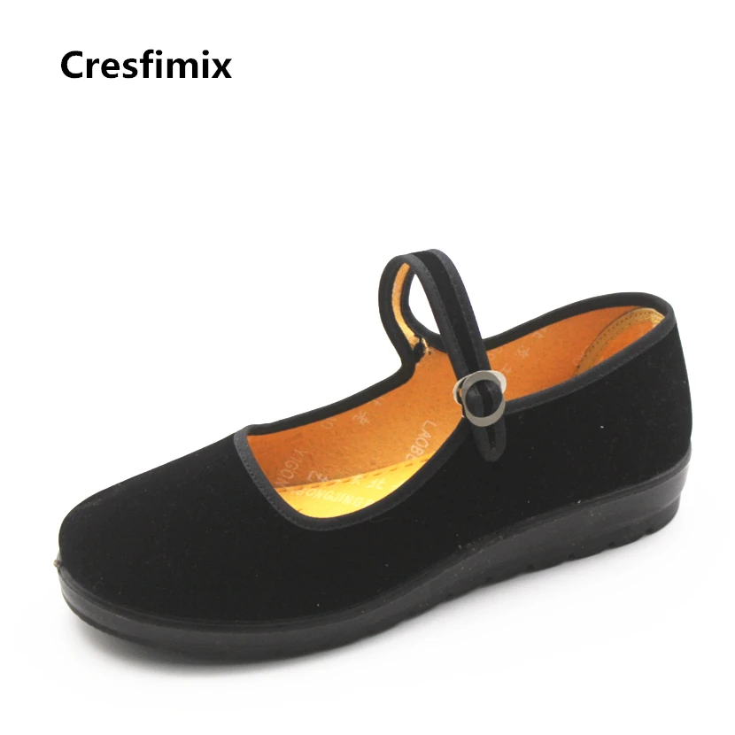 Cresfimix women casual spring & summer black flat shoes zapatos de mujer female cute retro style cloth shoes woman dance flats