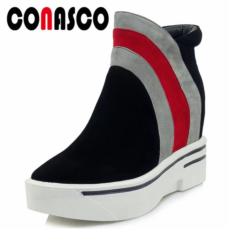 

CONASCO New Women Ankle Boots Wedges High Heels Autumn Winter Martin Shoes Woman Platforms Suede Leather Casual Shoes Woman