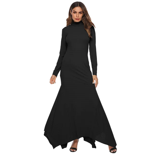 Tight long full sleeve dresses bodycon dress Solid Full Floor Length ...