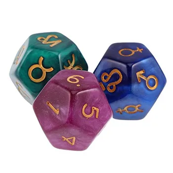 

3Pcs 12-Sided Tarot Astrology Dice Acrylic Constellation Number Dices For Divination Toys Magic Board Game Toys Gifts For Women