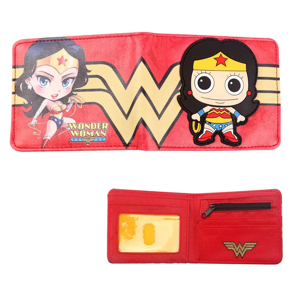 Женский кошелек с отделением для карт DC Comics Wonder Woman, короткий кошелек с супергероем, двукратный кошелек с удостоверением личности, кошелек для монет, клатч