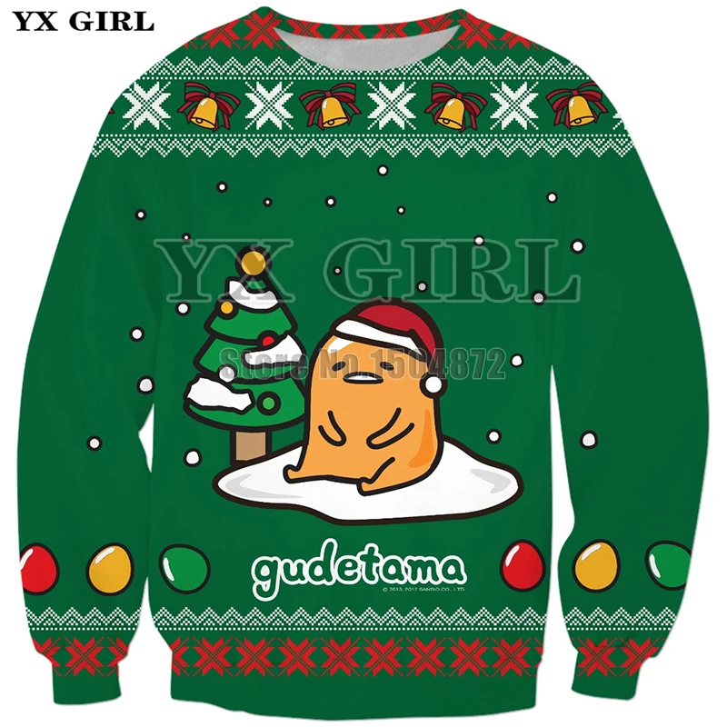 

YX Girl 3d Print Long Sleeve O-neck Pullover for Women Men Gudetama Christmas Green Sweatshirt Unisex Spring Autumn Outfits