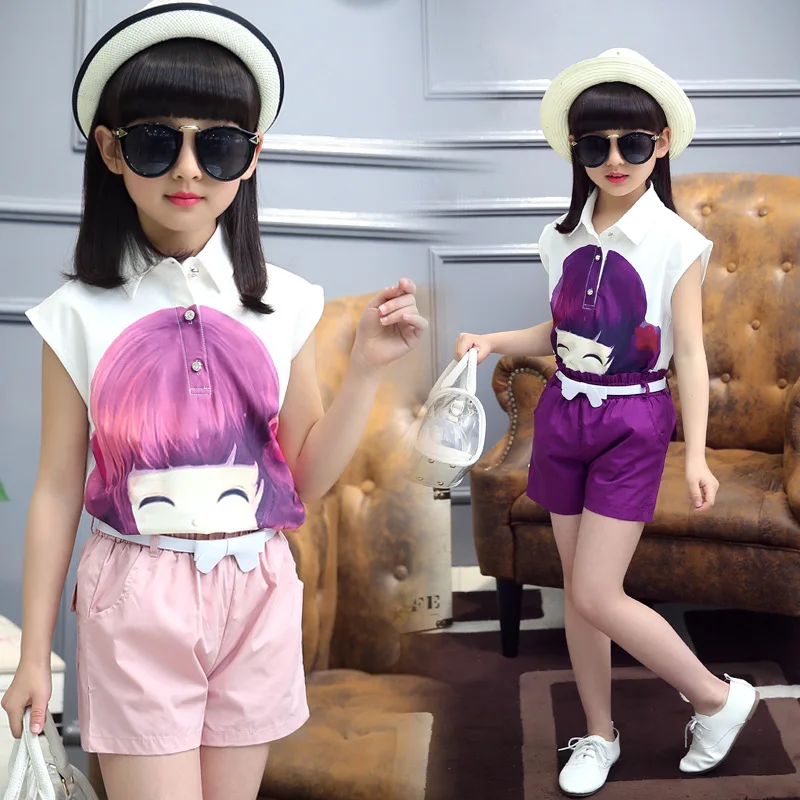 

The New 2017 Girls In Fashionable Leisure Shirt + Shorts Two-piece