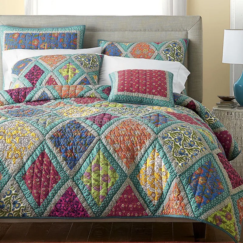 AmericanStyle100CottonQuiltedHandsewnBedspreadsPatchworkQuilt