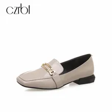 Czrbt Демисезонный Для женщин без каблука Обувь обувь из натуральной кожи ручной работы Твердые Slip-On Squar Toe повседневные Лоферы женская обувь