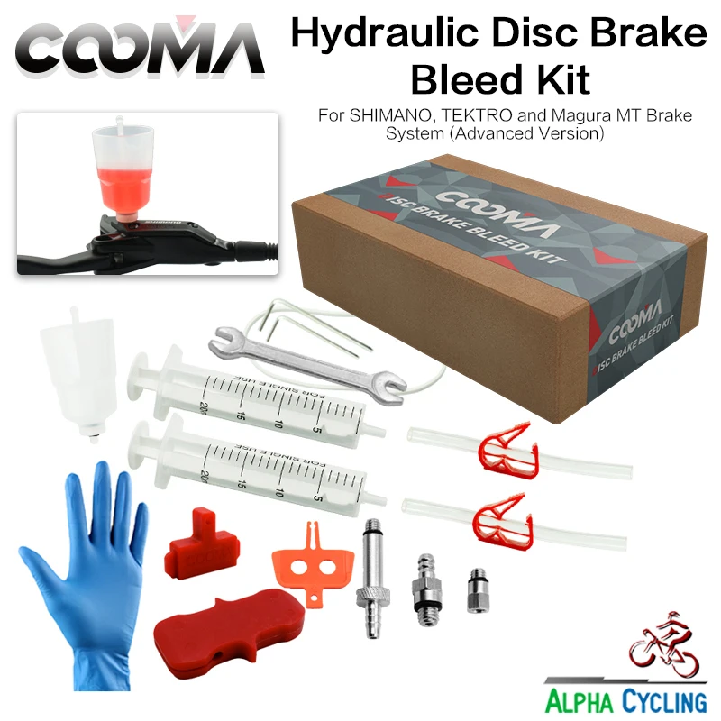 COOMA's Hydraulic Brake BLEED KIT for SHIMANO and TEKTRO Brake System, Mineral Oil Brake system, Adv Class Kit, Version 2.5 COOMA's Hydraulic Brake BLEED KIT for SHIMANO and TEKTRO Brake System, Mineral Oil Brake system, Adv Class Kit, Version 2.5