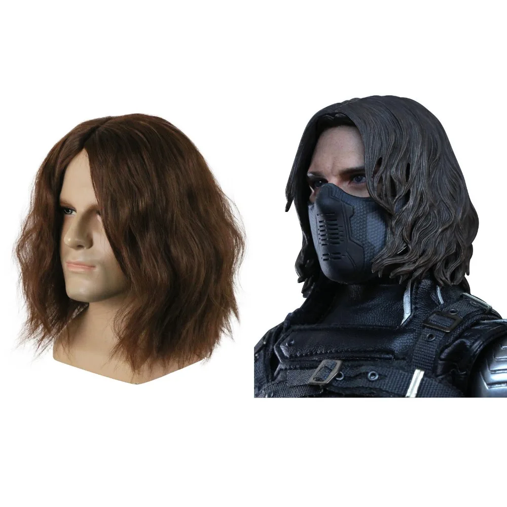 

Captain America Civil War Winter Soldier Bucky Barnes Costume Cosplay Dark Brown Wigs Party Halloween Hair Toupee