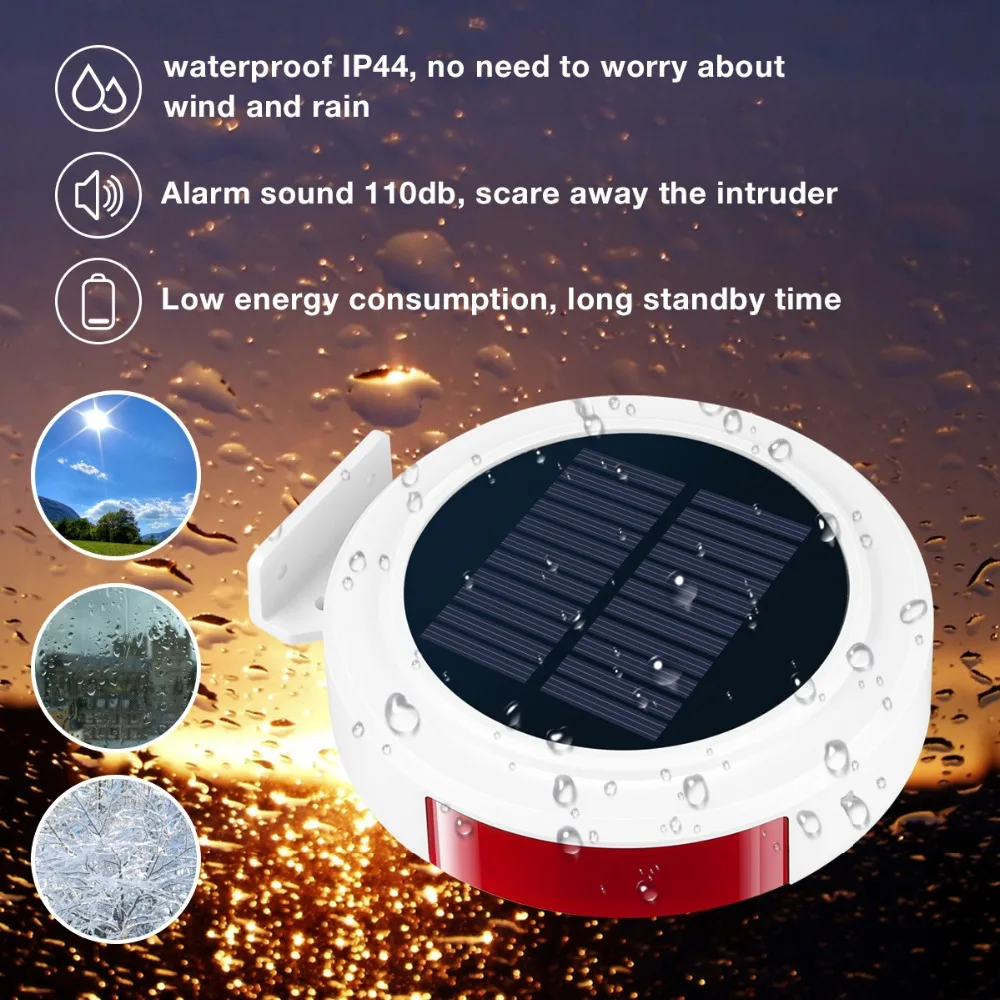 Home Security Alarm System GSM SMS Auto Call Alarm Solar Powered Residential Alarm for Garage/Home Smartphone Remote Control