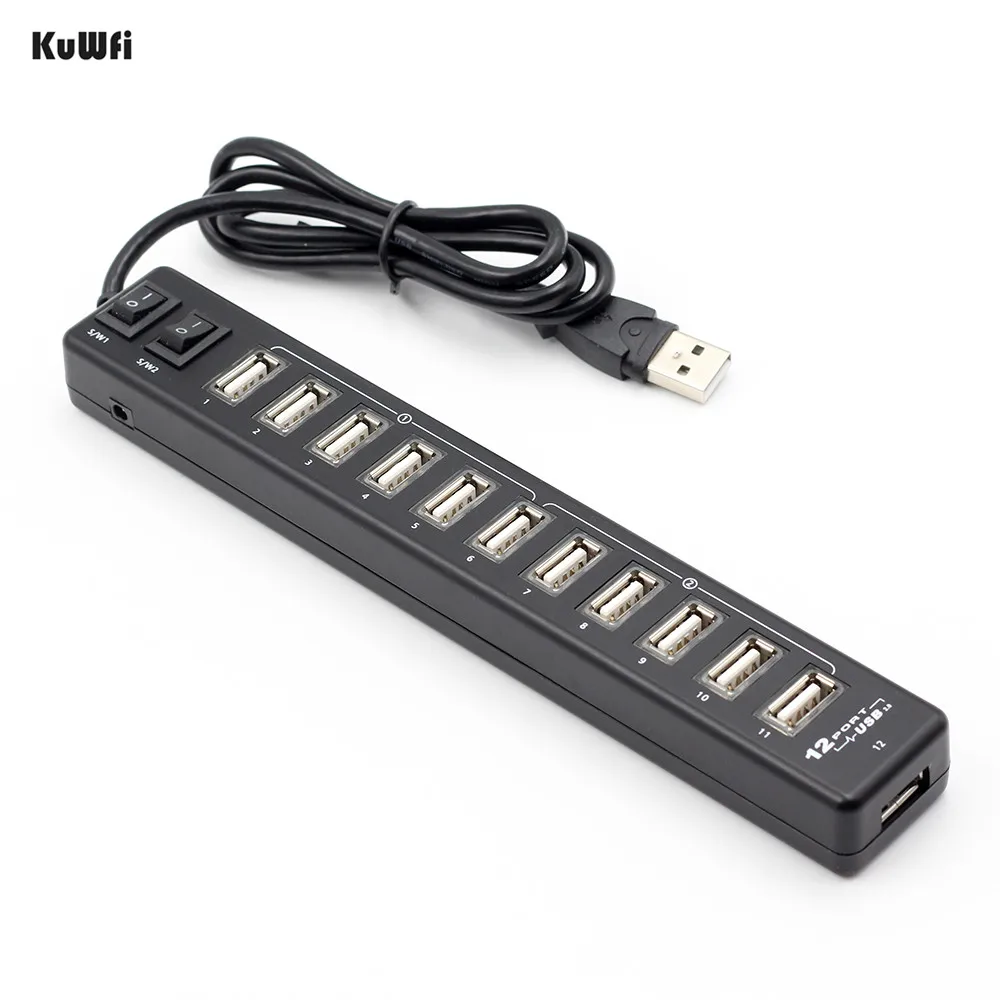 

Kuwfi 12 Ports USB Hub 2.0 High Quality Multi Usb Splitter Switch with EU / US Power Adapter for Macbook Air Laptop PC