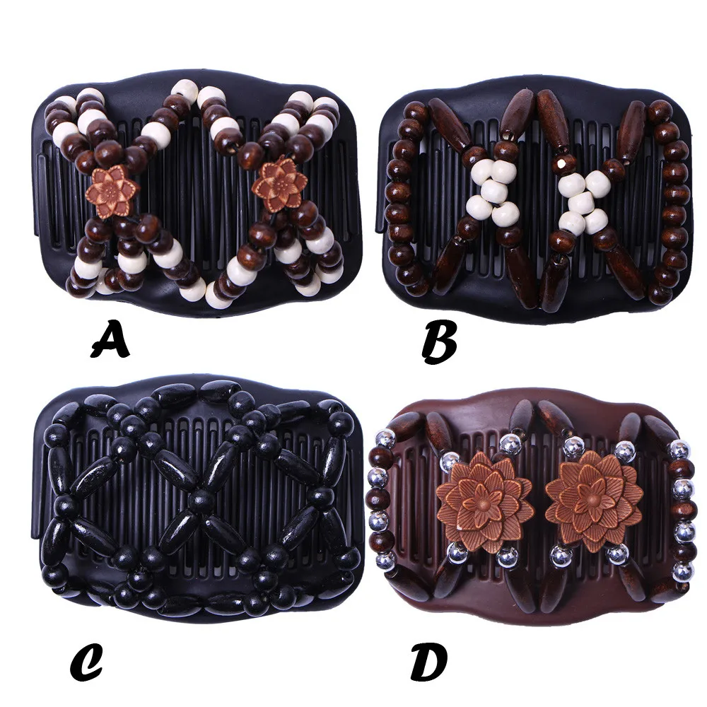 

Magic Magic Hair Comb Clip Wooden Stretchy Double Clips Hair Slide Comb Double Clips Wooden Elasticity Double Hair Comb Clip