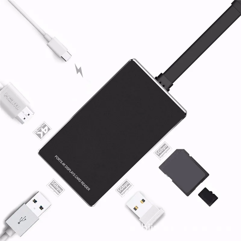 Картридеры 6-в-1 USB-C концентратор Тип-Док-станция с usb Мощность доставки HDMI 4 к SD/TF Card Reader A8