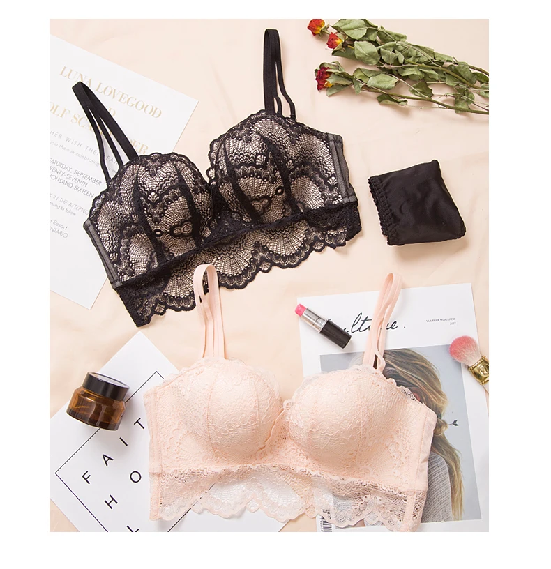 panty sets Comfortable Gathering Sexy Underwear Suit push up bra Ring-free lace edge massage palm cup bra+set lingerie femme 75C 80C 85C sexy bra panty