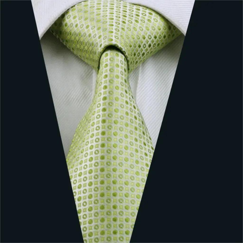 DH 696 Mens Silk Tie Green Dot NeckTie 100 Silk Jacquard Ties For Men