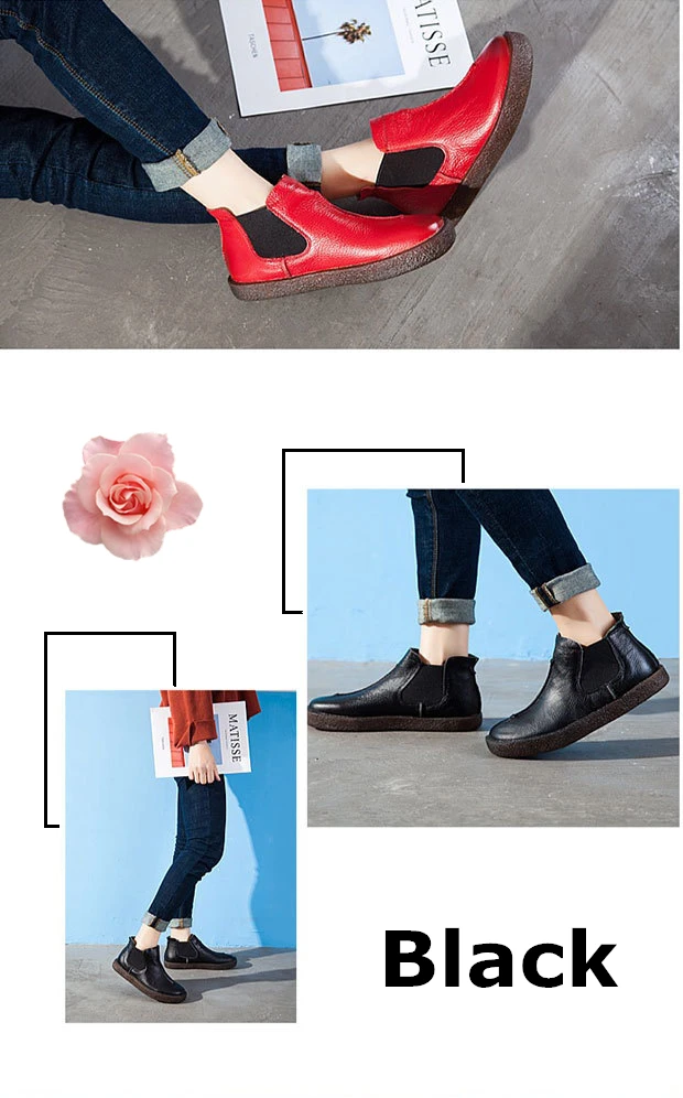 DONGNANFENG/Женская обувь в стиле ретро; женские ботинки на плоской подошве из натуральной коровьей кожи; слипоны на резиновой подошве; Размеры 35-42 XR-1026