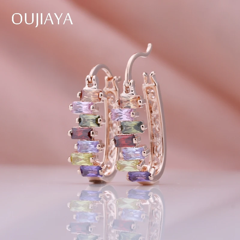 Женские овальные серьги OUJIAYA из розового золота 585 пробы с естественным цирконием