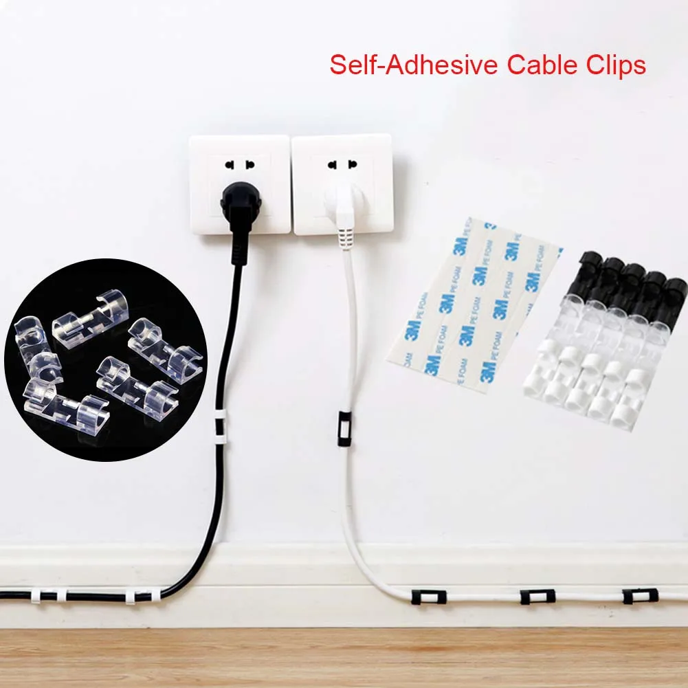 

20Pcs/Box Self-Adhesive Cable Clips Organizer Drop Wire Holder Cord Management Transparent/Black/White Drop BS