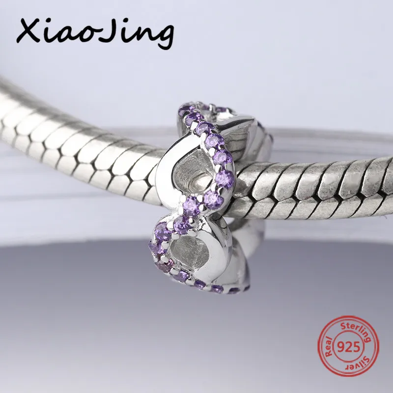 

100% 925 Sterling Silver flower charms diy Beads with purple CZ Fit original European Bracelets Pendant Jewelry making for Gifts