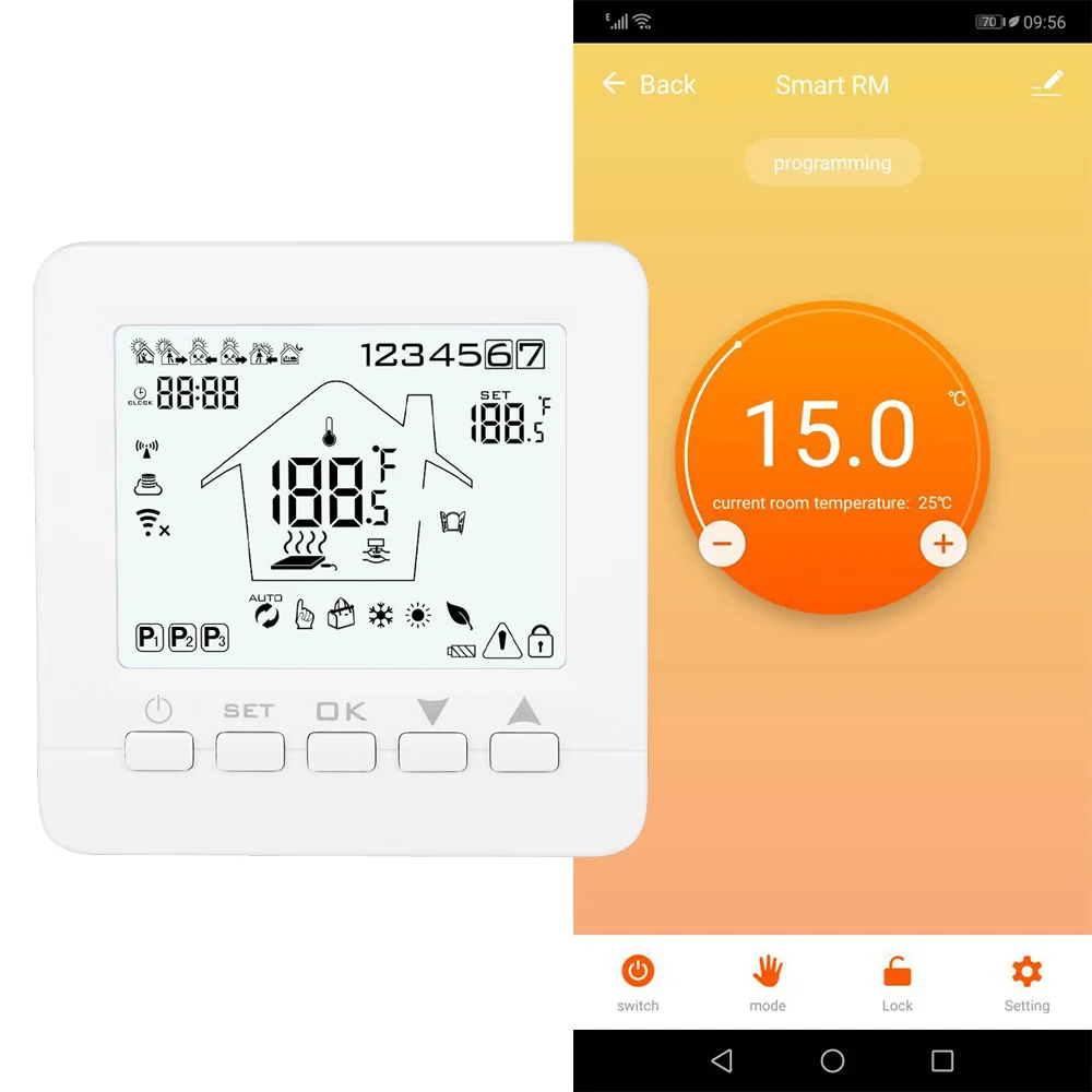 

16A Smart Wi-Fi Programmable Digital Touch Screen Heating Thermostat Weekly Programming Room Floor Temperature Controller