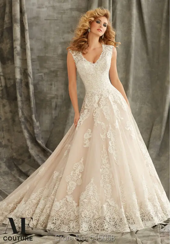 Elegant Champagne Lace Liques V Neck Sheer Back Princess Wedding Elegant Champagne Lace Liques V Neck Sheer Back Princess Wedding Dresses 2016 Vintage Bridal Gowns Women Robe De Mariage In From Weddings