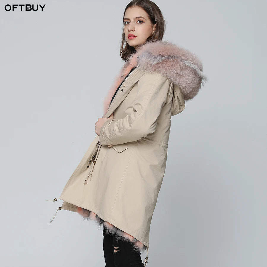 

2019 Real Fur Coat Winter Jacket Women Long Parka Natural Raccoon Fur Collar Real Fox Rabbit Fur Liner Thick Warm Streetwear New