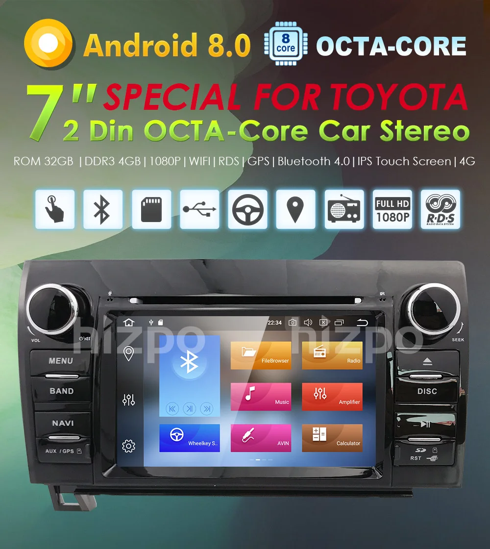 Top 2 Din Android 8.0 8Core Car DVD Player For Tundra Sequoia GPS Navigation Stereo Touch Screen 8Core 4GB+32GB Map+Cam 1