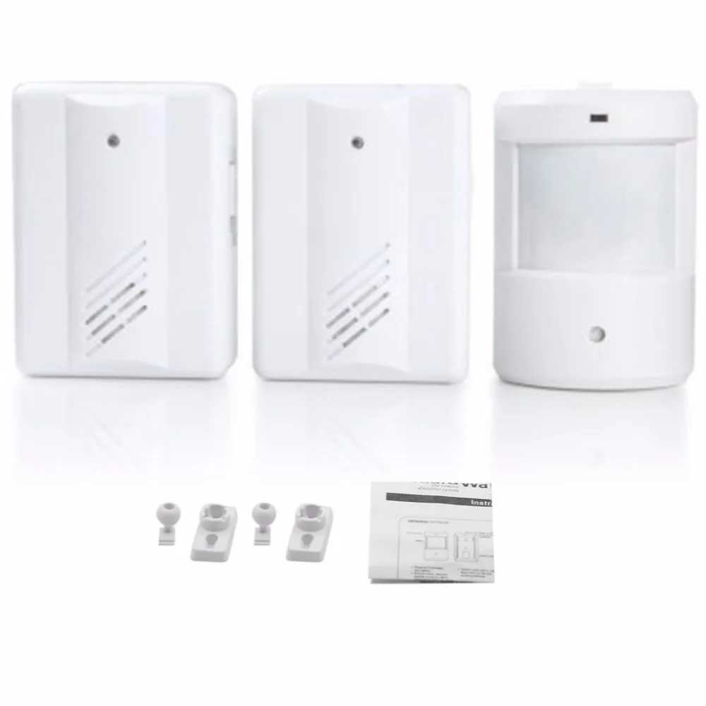 

Home Wireless Doorbell Kit 1 Transmitter + 2 Receivers Infrared Sensing Battery Powered Electronic Door Bell Set