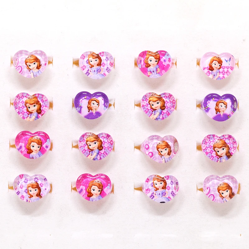 

Wholesale Trendy Jewelry 20pcs Lovely Cartoon princess Sofia Heart shape Rings Children Girls kids Party toy Gift Dropship