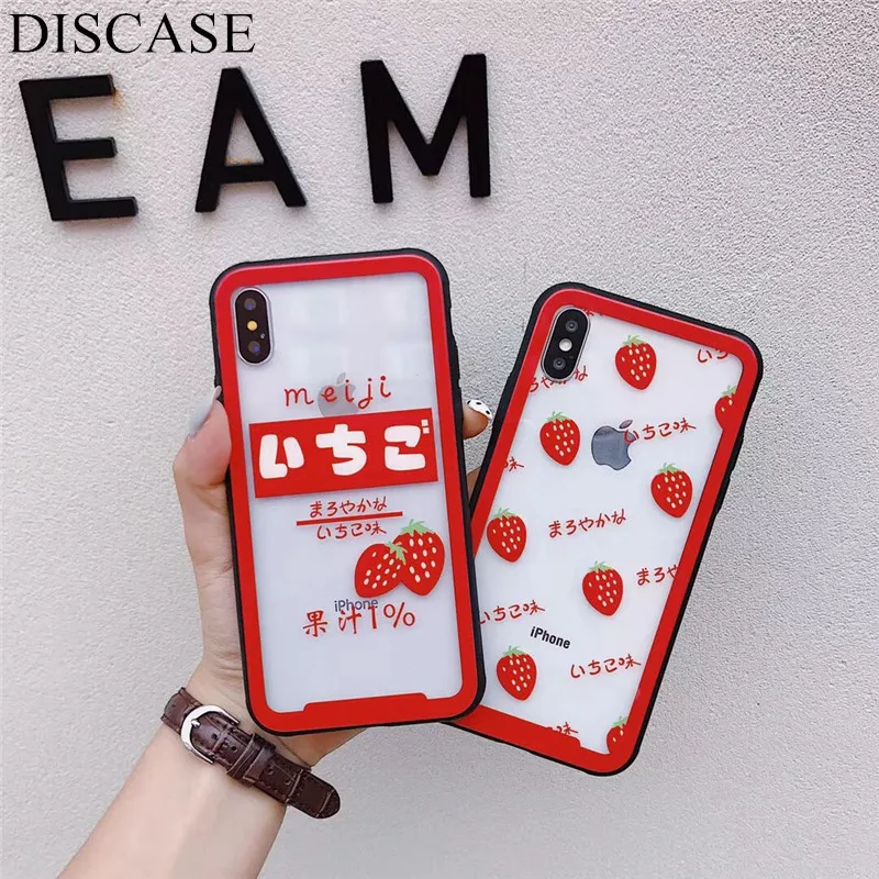 DISCASE Fashion Hollowed Out Tempered Glass Shell Phone Case For iphone X 8 7 6 6s plus Simple Small Fresh Fruit Translucent Bag | Мобильные
