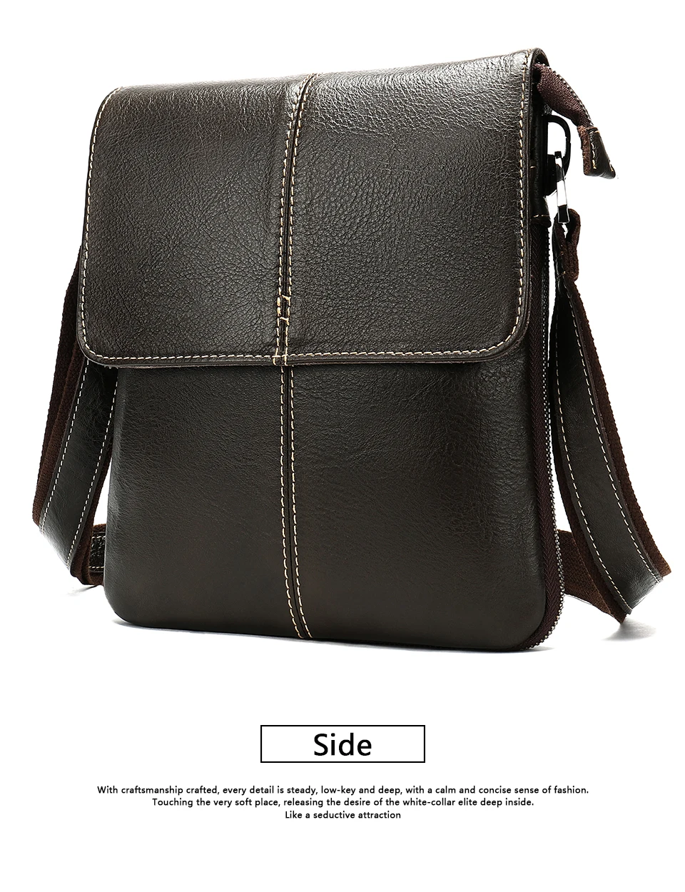 8 Men's Genuine Leather Shoulder Bag Cover & Zipper Leather Crossbody Bags for Men Messenger Bag Men Shoulder Bags Male Flap