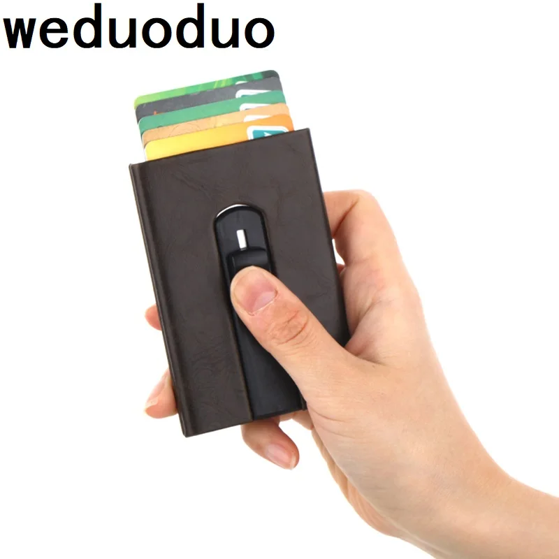 

Weduoduo High Quality Credit Card Holder PU Leather Aluminium Card Wallet Men Business ID Card Holder Popup Automatically