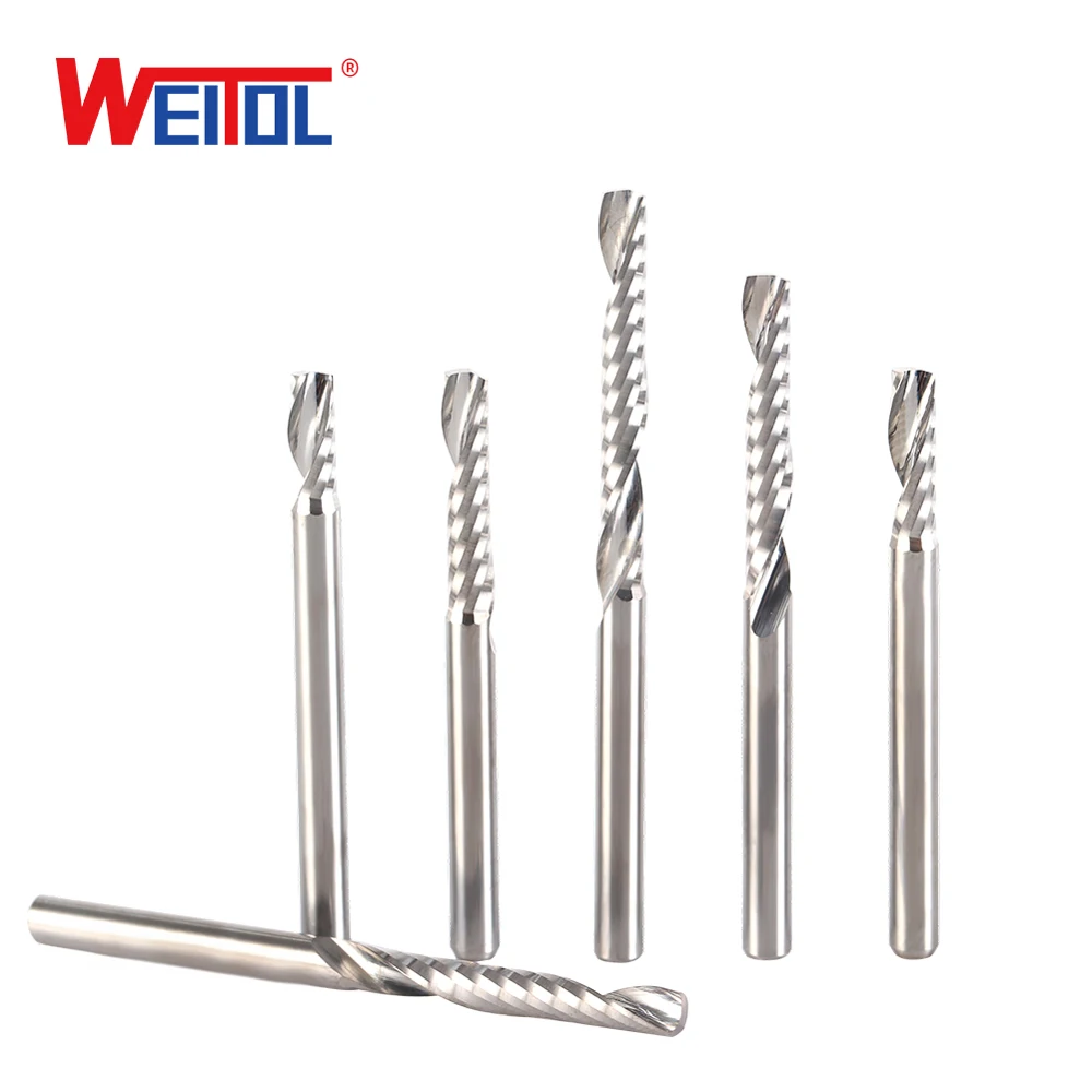 WeiTol 10pcs 3.175MM SHK Single Flute Spiral Cutter router bit CNC end mill For MDF carbide milling cutter | Инструменты