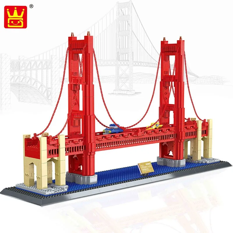 

Wange 8023 1977Pcs Street View Series Golden Gate Bridge Model Building Blocks set DIY Bricks Toys for Children